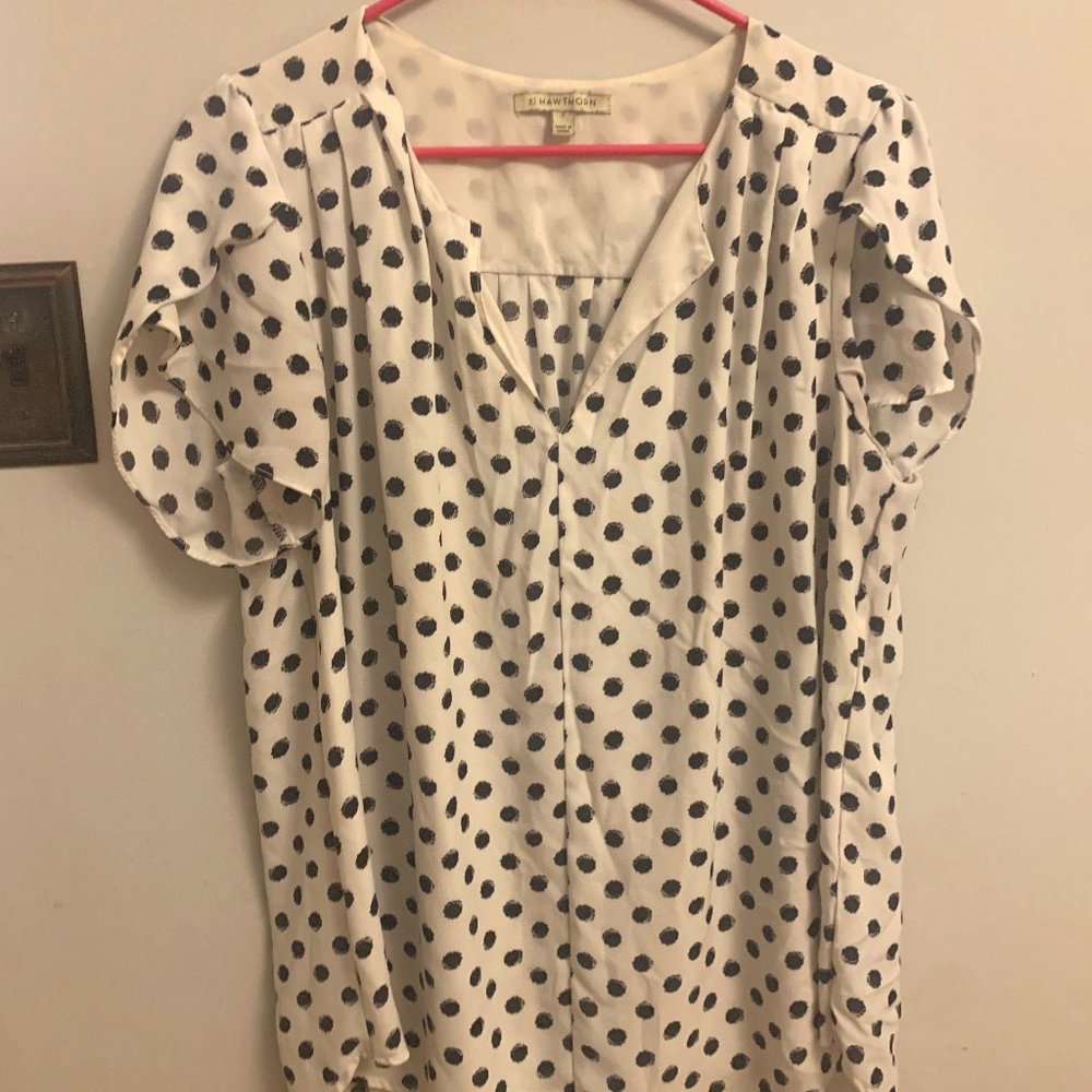 White & Black Polka Dot Top